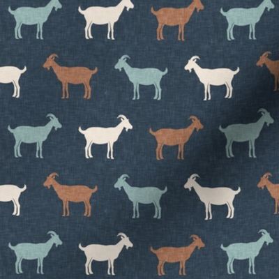 (small scale) goats - farm animals - multi blue/brown on stone blue  - LAD22