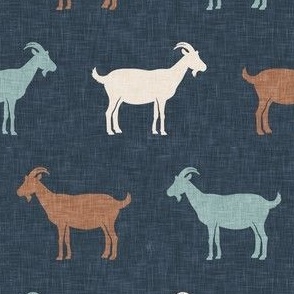goats - farm animals - multi blue/brown on stone blue  - LAD22