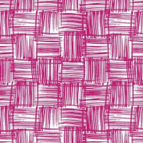 Hand Drawn Doodle Basket Weave, Bubble Gum Pink and White (Medium Scale)