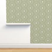 Bees and Floral Wreath, White on Sage Green