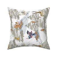 turned left- 12" Snowy winter landscape with magical sledding watercolour animals such as deer, hares, foxes, roe deer and snow-covered trees - for children's room