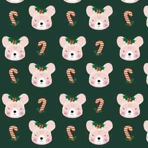 Christmas Cute Miss Mouse and Candy Can Green