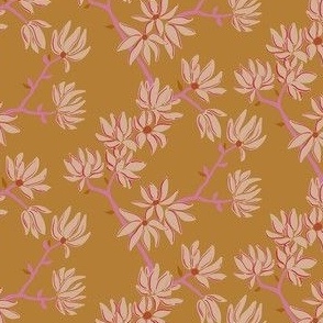 Flower Branch - light brown and pink on desert brown - small