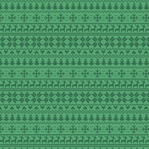(XS) Fair isle inspired nordic winter cross stitch - bright kitsch green