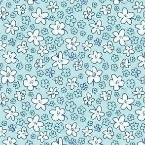 Ditsy Floating Flowers in Blue and White