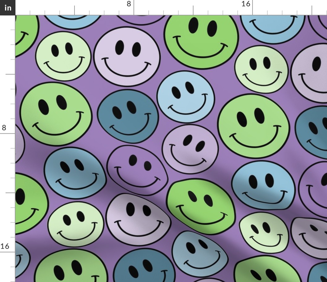 smiley purple green blu purple bg