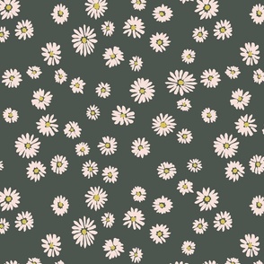Daisy scatter - hand painted - cream, dark sage, large scale