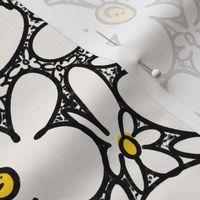 Simple flowers doodle. Monochrome with yellow dots Daisies flower meadow. Small sca