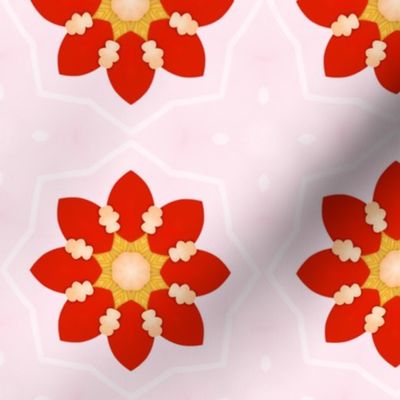 Pink Background with bright red floral
