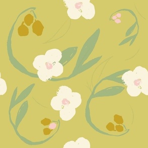 Simply Sweet Hand Painted Watercolour Blossom Swirl On Chartreuse.