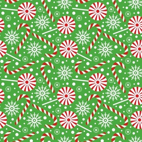 Christmas Candy Canes, Lollipop and Snowflakes - Green