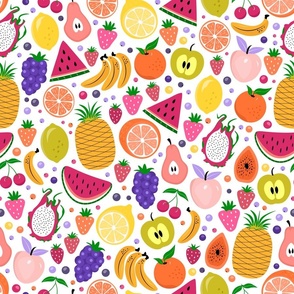 Colorful Fresh Tropical Fruits and Berries on White