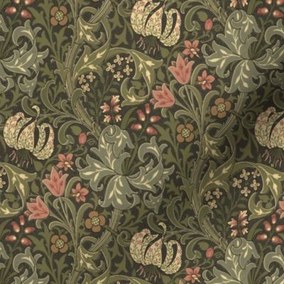 Golden Lily  by William Morris- MEDIUM- Floral Art Noveau Antiqued Damask 