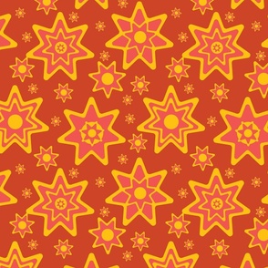 Gold stars on red