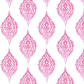 Indonesian batik pattern  damask in pink on white background