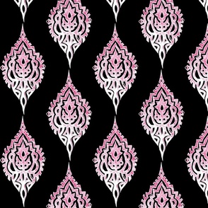 Indonesian batik pattern damask -  red white on black