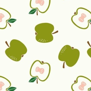 Apple Tossed -Block Print- green on off-white