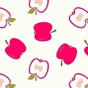 Apple Tossed -Block Print- bright hot pink on off-white