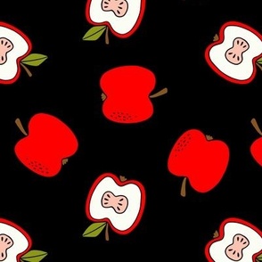 Apple Tossed -Block Print- red on black