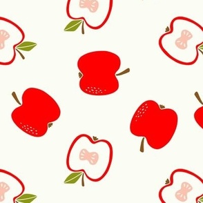 Apple Tossed -Block Print- red on off-white