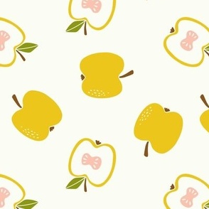 Apple Tossed -Block Print- yellow on off-white