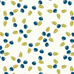 Blueberry Tossed -Block Print- blue on off-white