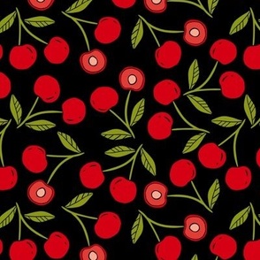 Cherry Tossed -Block Print- hot red on black
