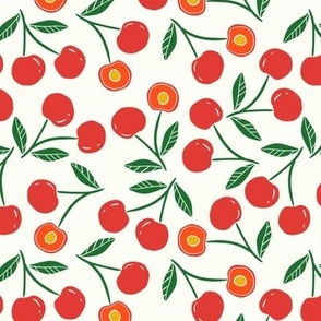 Cherry Tossed -Block Print- retro red on off-white