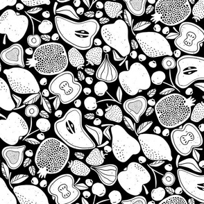 Fruit Salad-block print black and white