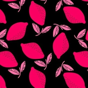 Lemon Tossed -Block Print- Hot Bright Pink on black