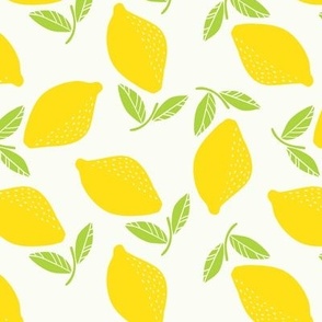 Lemon Tossed -Block Print- Neon Yellow on off White