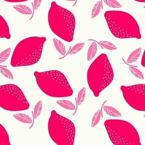 Lemon Tossed -Block Print- Hot Bright Pink on off white