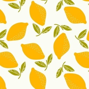 Lemon Tossed -Block Print- Yellow on off White