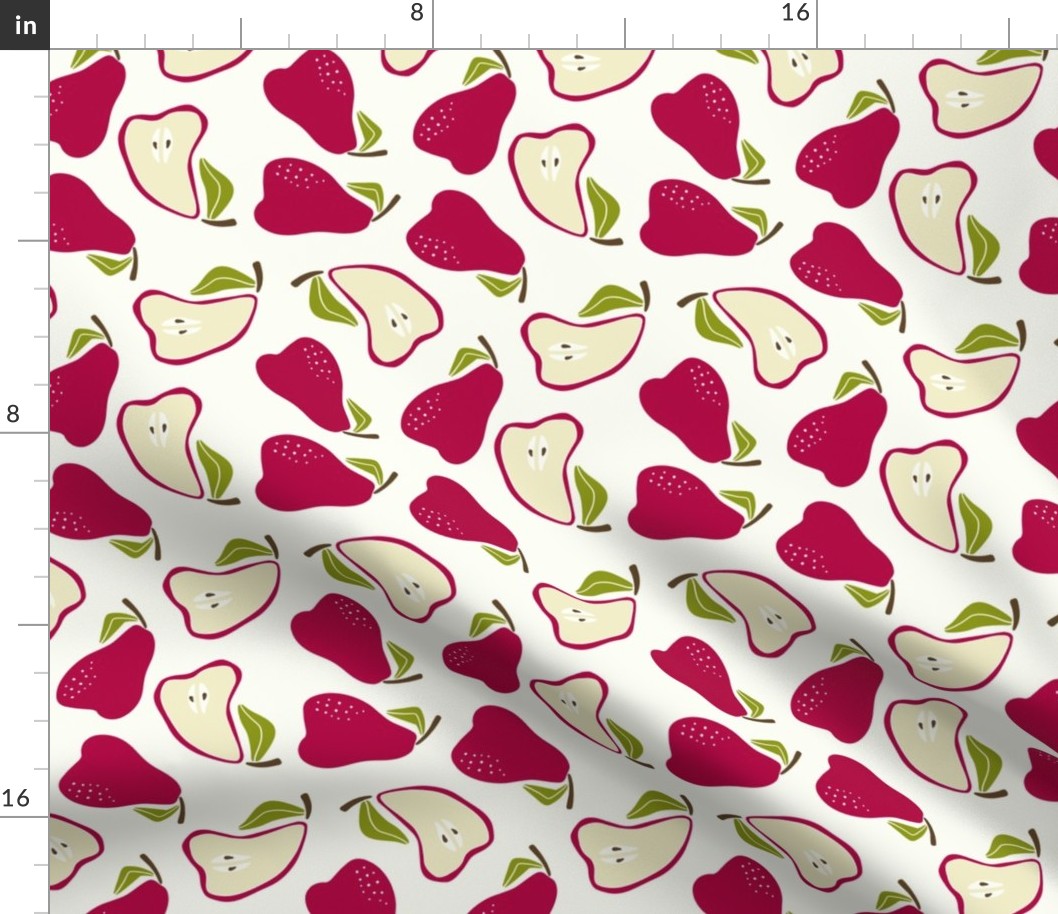 Pear Tossed -Block Print- fuchsia pink on off-white