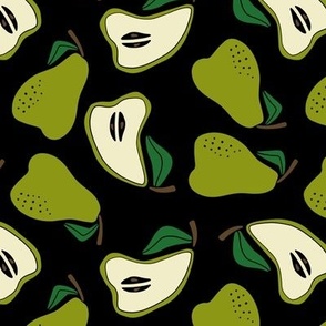 Pear Tossed -Block Print- green on black