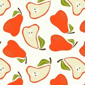 Pear Tossed -Block Print- retro red on off-white