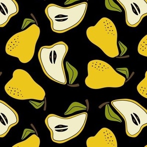 Pear Tossed -Block Print- yellow on black