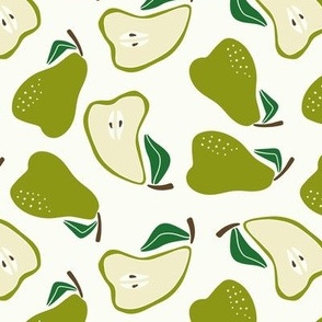 Pear Tossed -Block Print- green on off-white