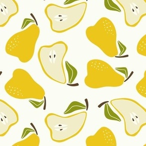Pear Tossed -Block Print- yellow on off-white