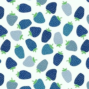 Tossed Strawberries- block print- blue