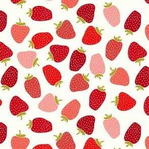 Tossed Strawberries- block print- red