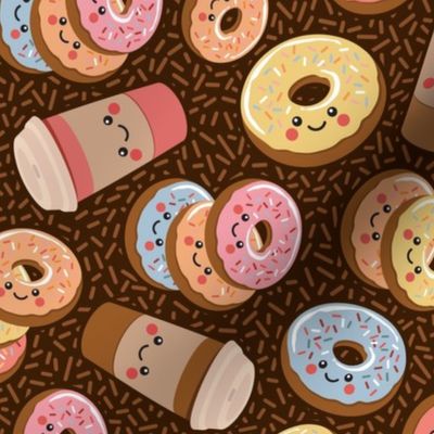 Ditsy kawaii donuts and coffee with chocolate sprinkles medium