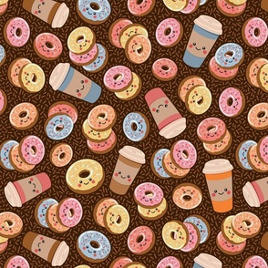 Ditsy kawaii donuts and coffee with chocolate sprinkles medium