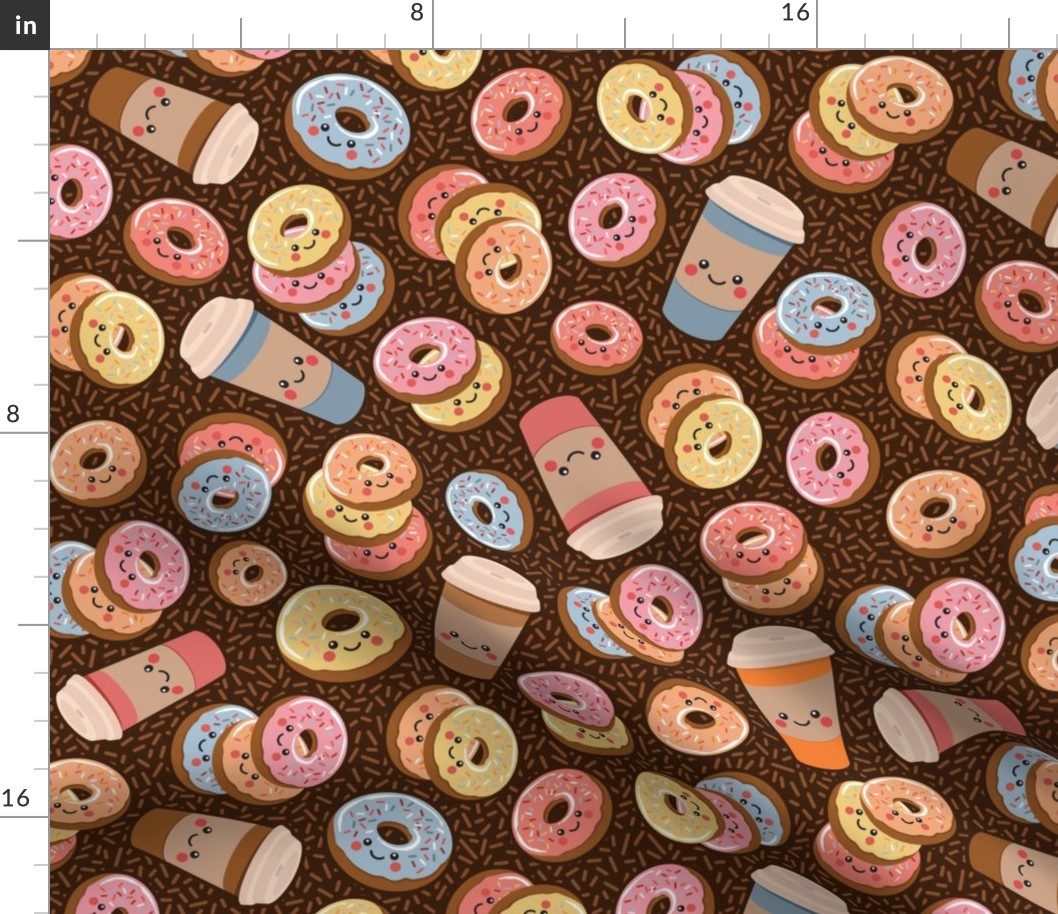 Ditsy kawaii donuts and coffee with chocolate sprinkles medium