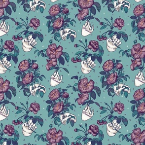 Hands and roses - plum and teal (SMALL)