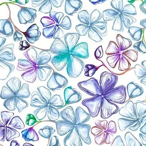 Med. HB Sketch Flowers China - Vibrant colors Blue tone