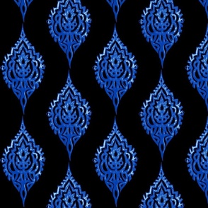 Indonesian batik pattern damask -  blue on black