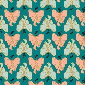 Bowtie butterflies on teal (Small)