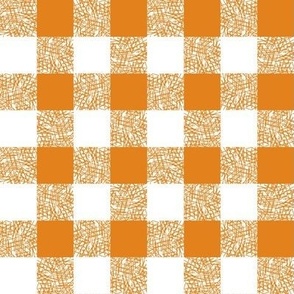 Chicken scratch gingham. Medium size, yellow orange on white