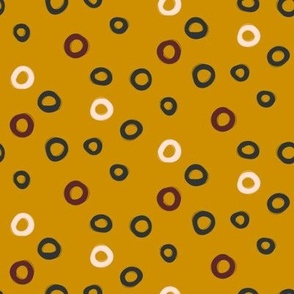 Circles Geometric Shapes on Mustard Yellow